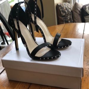 5 inch ankle strap high heel silver studded shoes